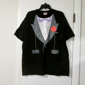 Vintage Q-Tees California Tuxedo Tux T Shirt Faux Rhinestone Buttons adult sz L